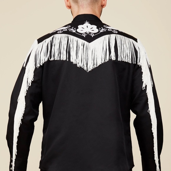 Black and White Fringe “Ken” Casual Button Down Shirt - Picture 8 of 8